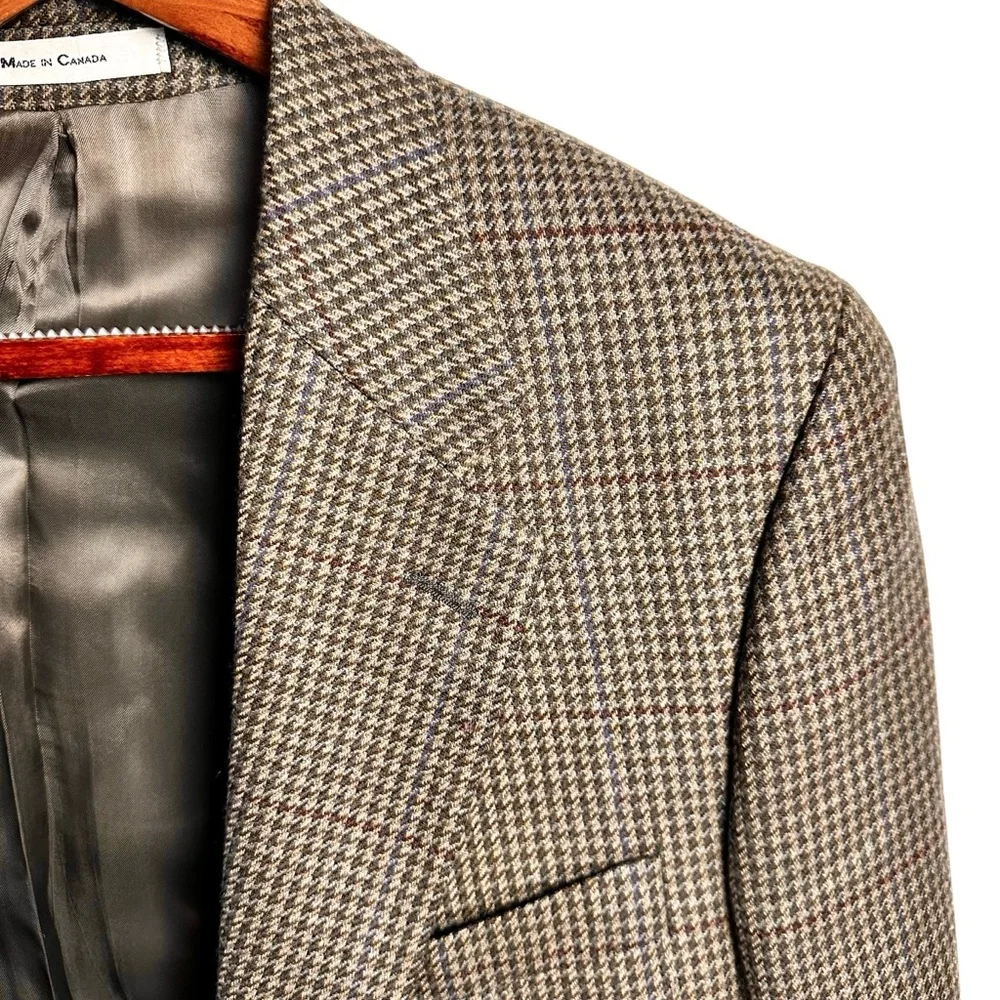 VTG Ralph Lauren Mens 42L Wool Houndstooth Sport Coat Brown Canada Blazer Jacket